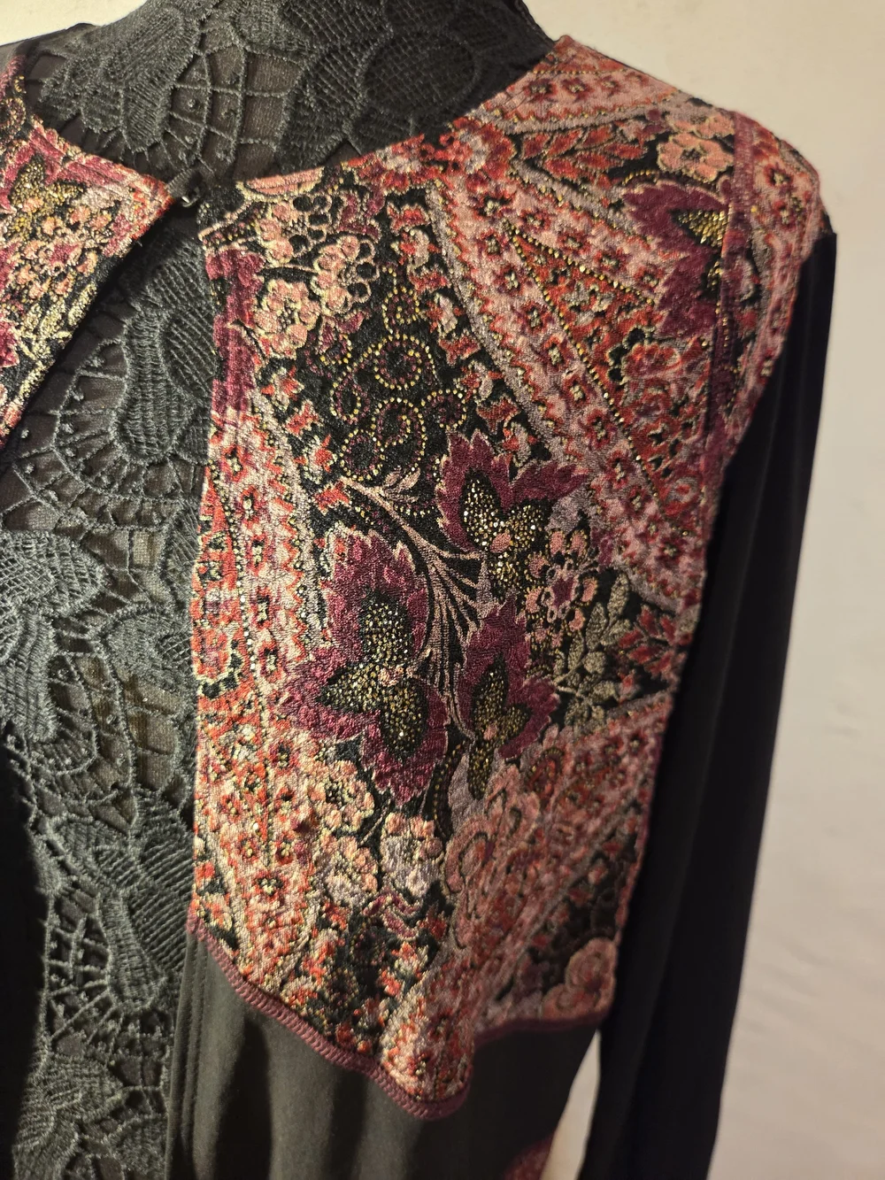 MSK Black Jacket with Burgundy and Pink Floral Panels